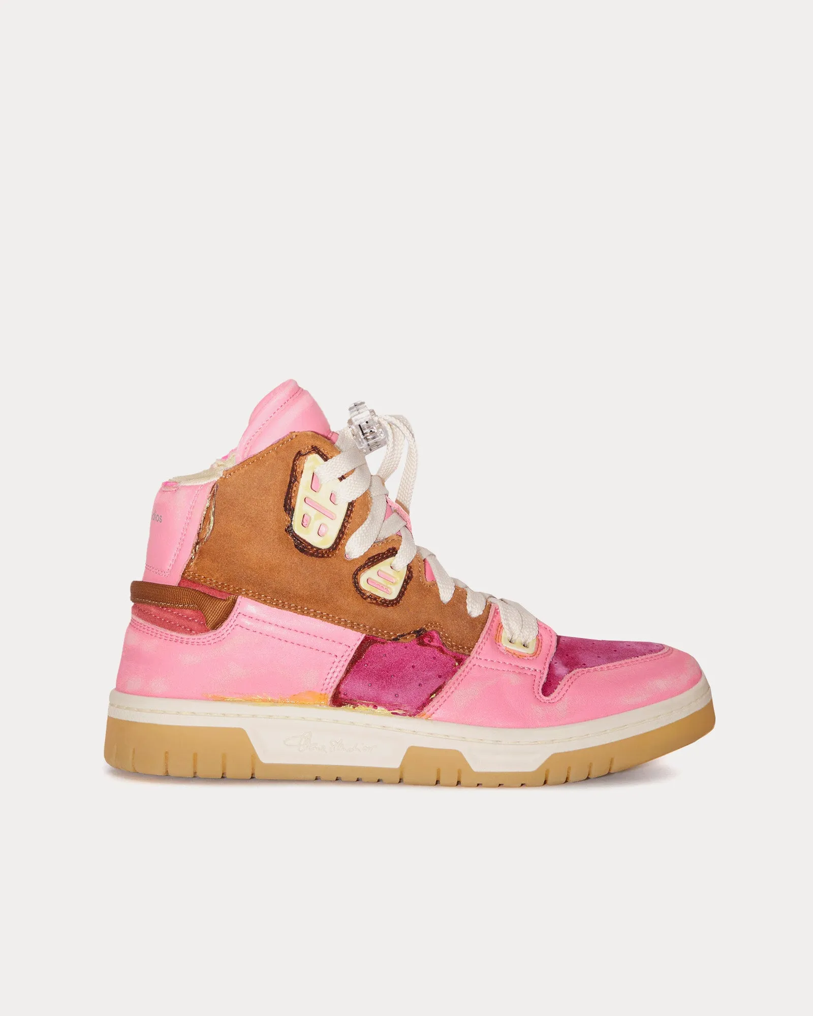 08sthlm Destroyed Leather Pink / Beige High Top Sneakers