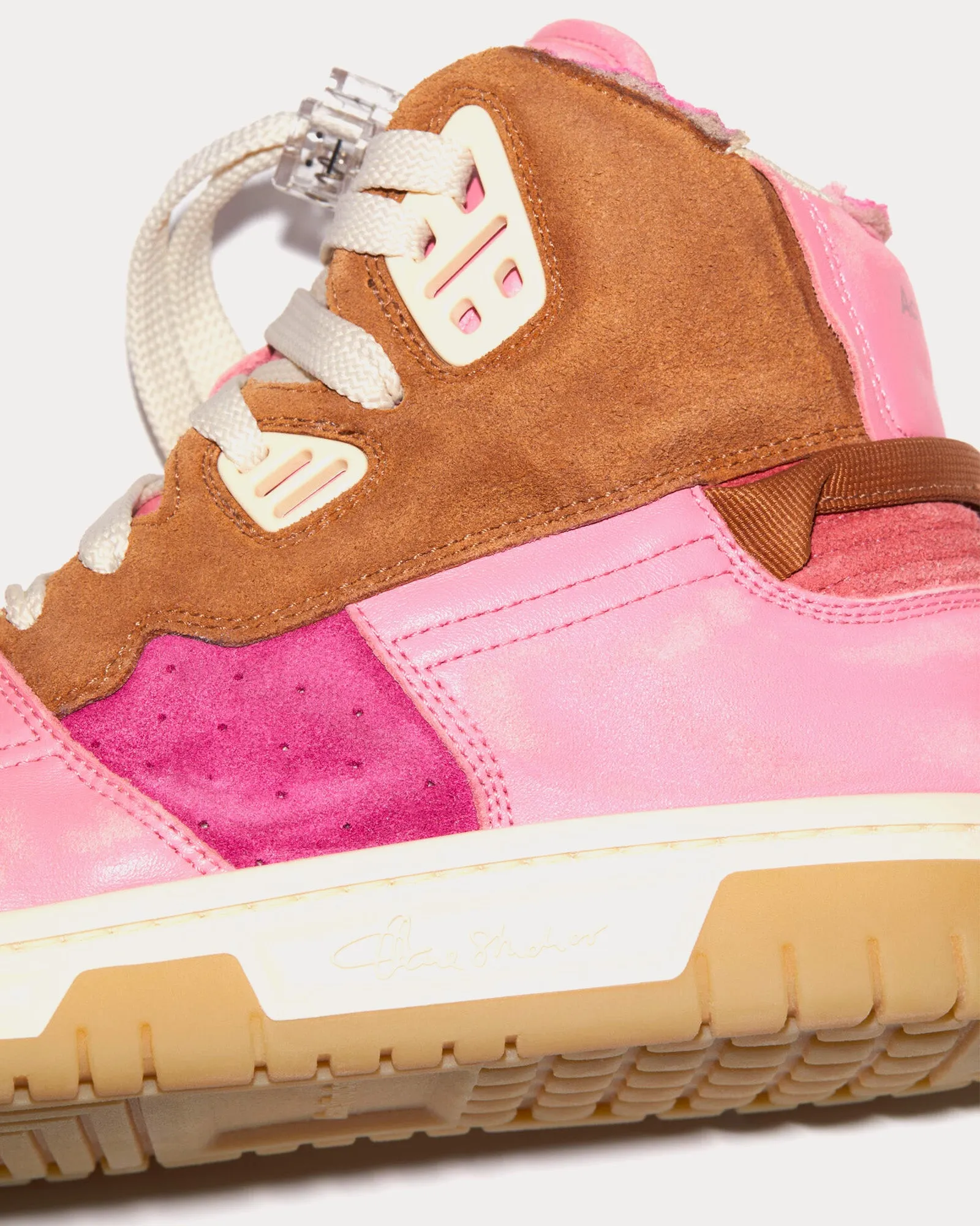 08sthlm Destroyed Leather Pink / Beige High Top Sneakers