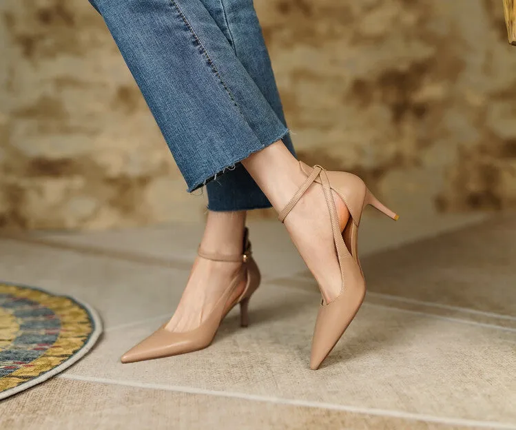 Ankle Strap Leather Shoes