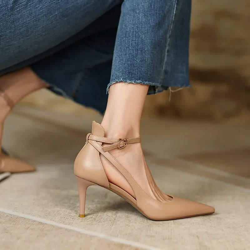 Ankle Strap Leather Shoes