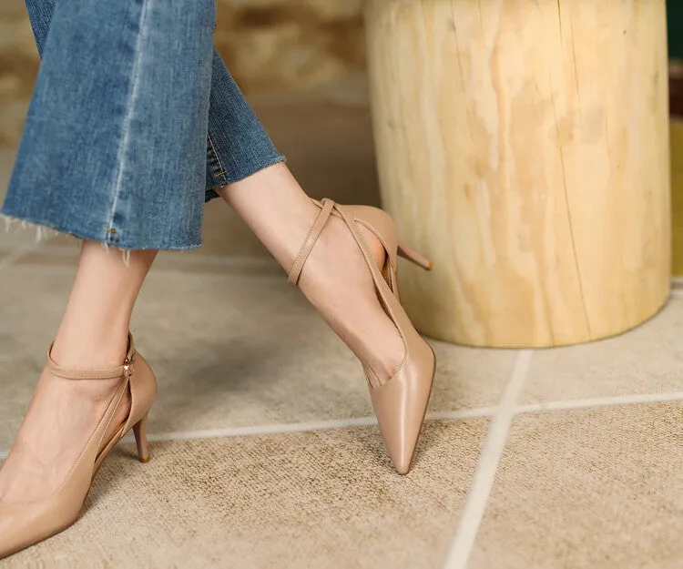 Ankle Strap Leather Shoes
