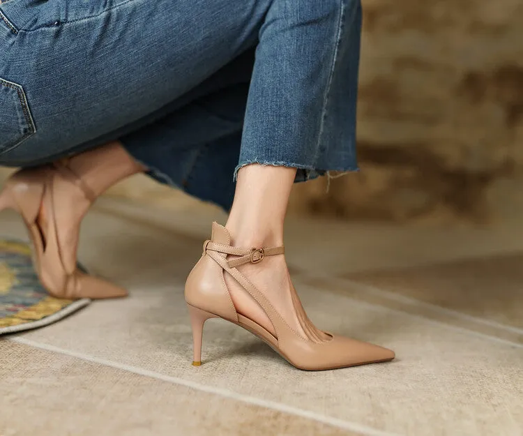 Ankle Strap Leather Shoes