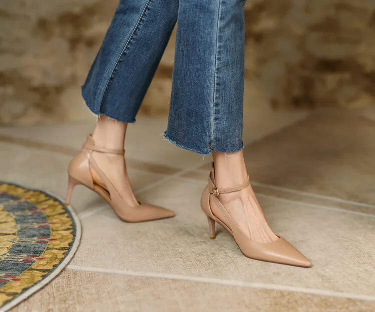 Ankle Strap Leather Shoes