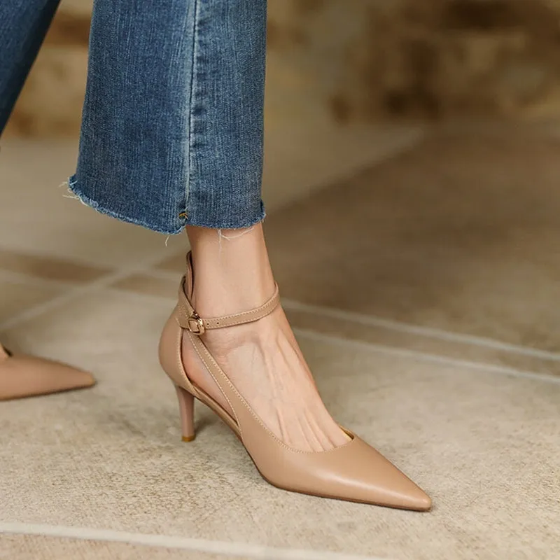 Ankle Strap Leather Shoes