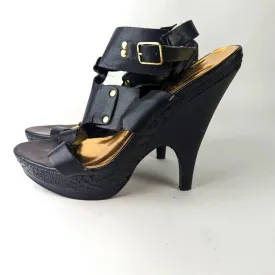 Bakers Melissa Black Strappy Snakeprint Heels 10