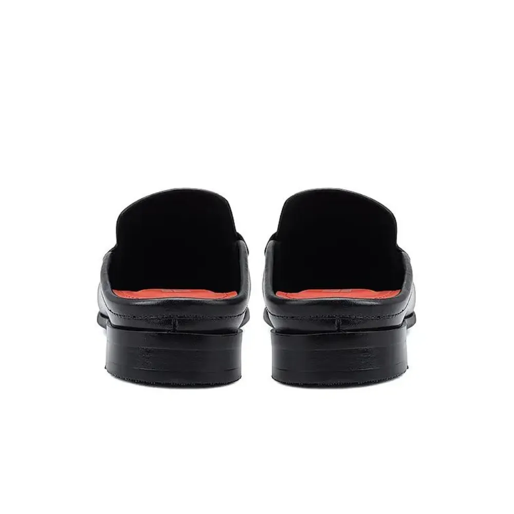 Black Leather Mules