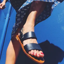 Blue - Camel Sole - Slingback Two-Strap Sandals