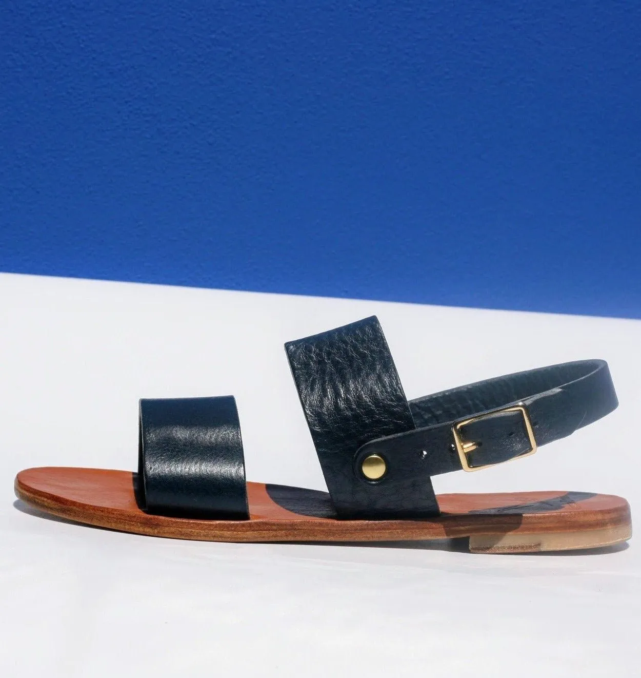 Blue - Camel Sole - Slingback Two-Strap Sandals