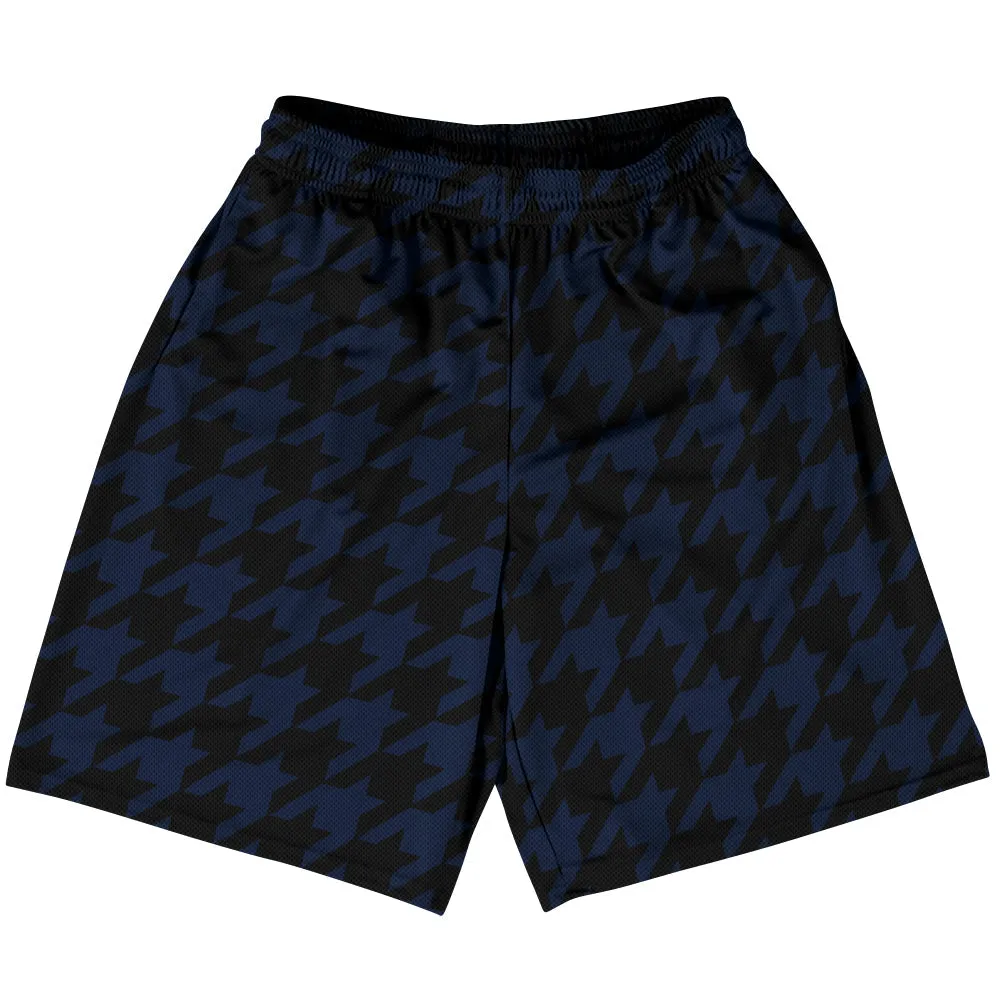 Blue Navy And Black Houndstooth Basketball Practice Shorts Made In USA