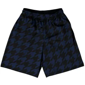 Blue Navy And Black Houndstooth Basketball Practice Shorts Made In USA