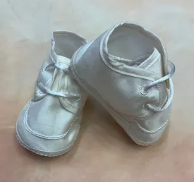 Boys infant white silk christening shoes tie ups 3SKBAS