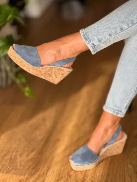 Denim Blue Suede Cork Wedge