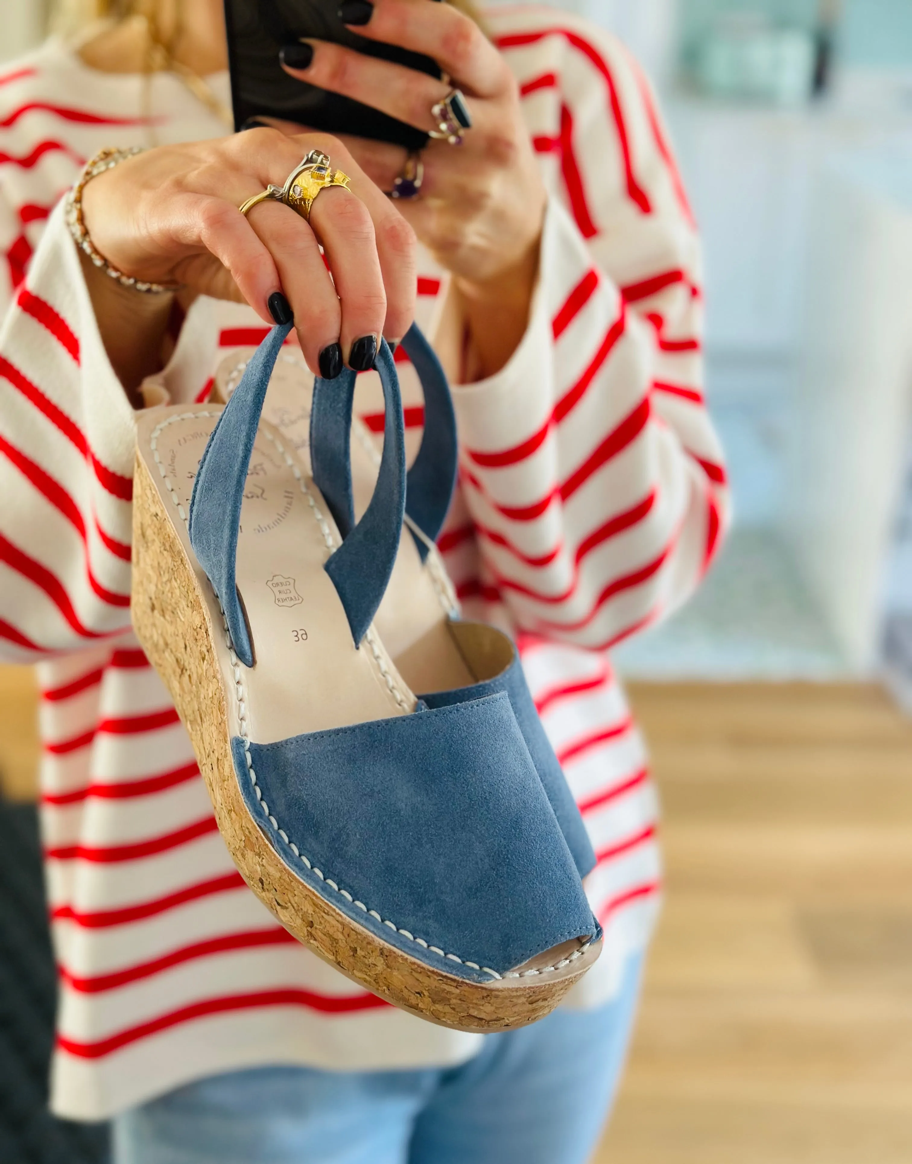 Denim Blue Suede Cork Wedge
