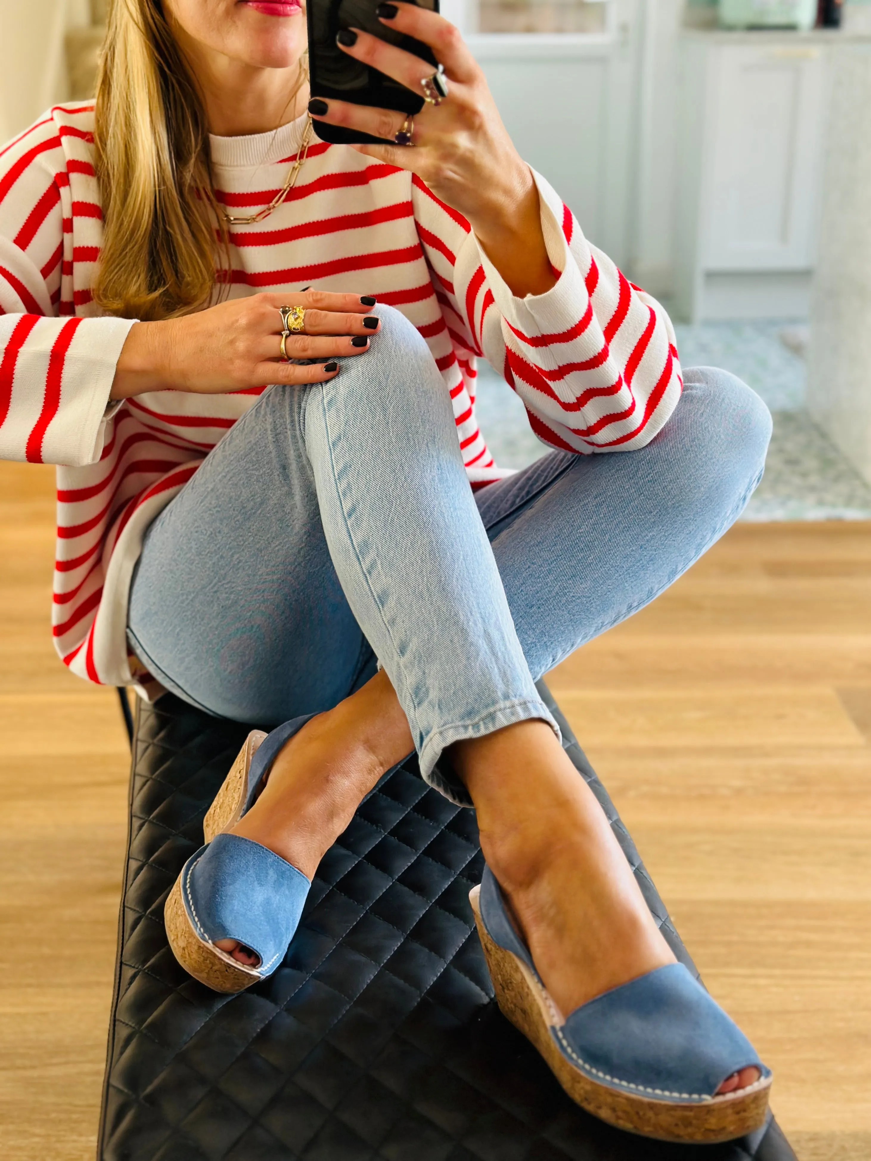 Denim Blue Suede Cork Wedge