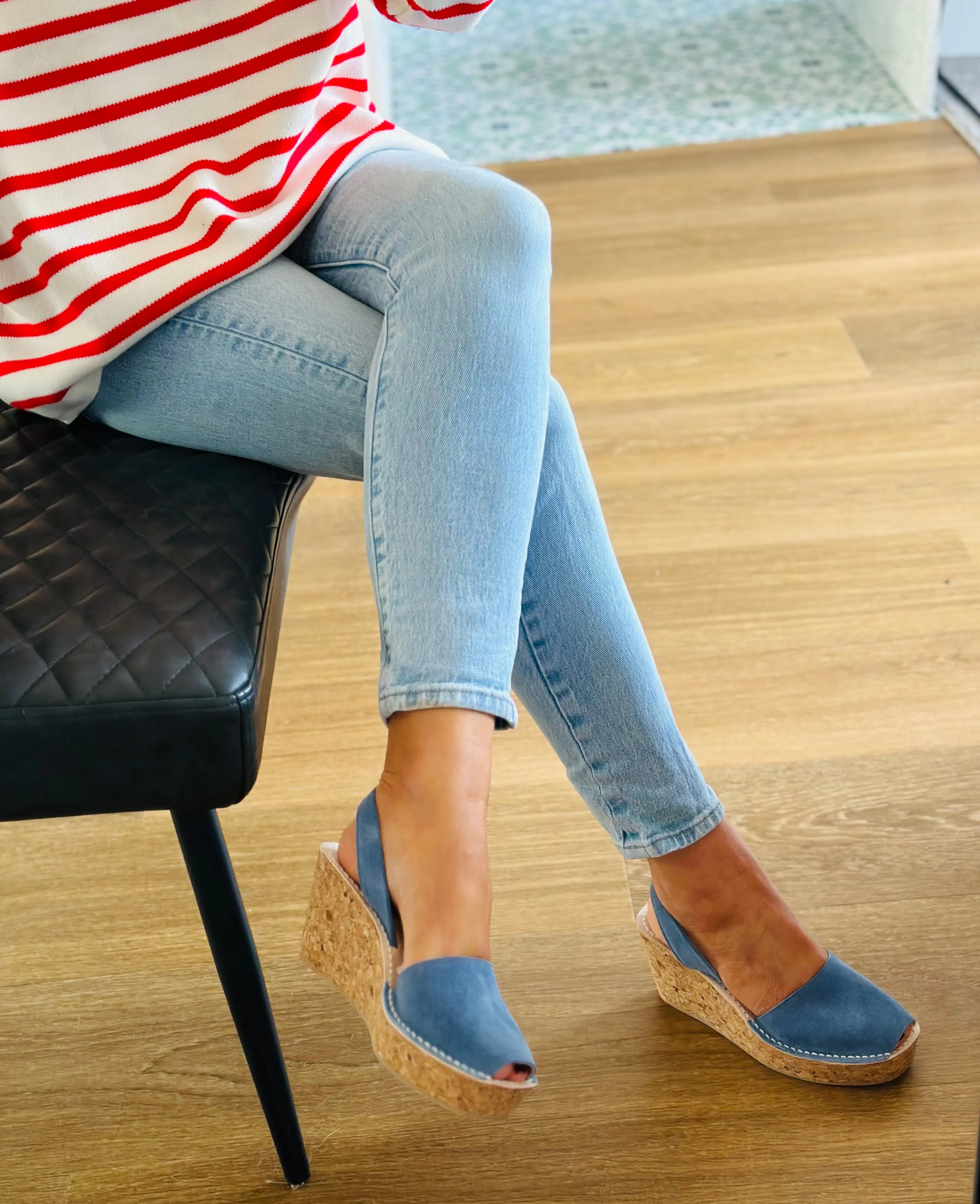 Denim Blue Suede Cork Wedge