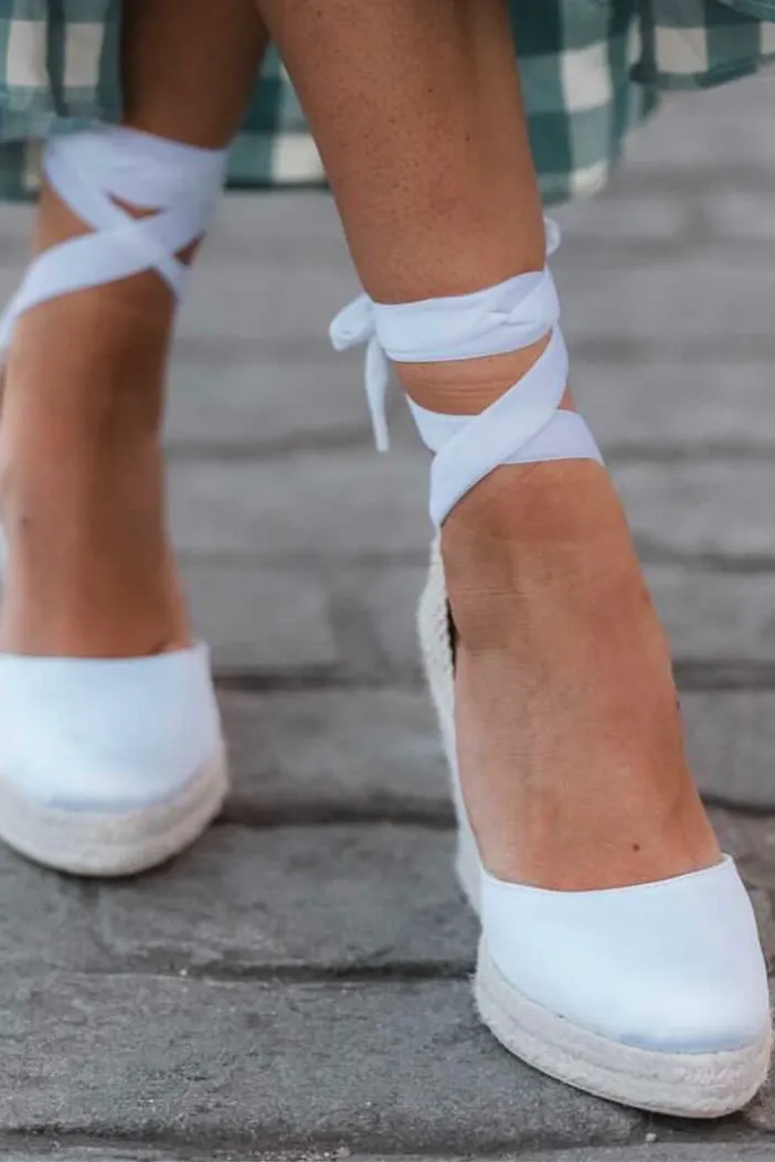 Espadrille Wedges Olivia White Satin
