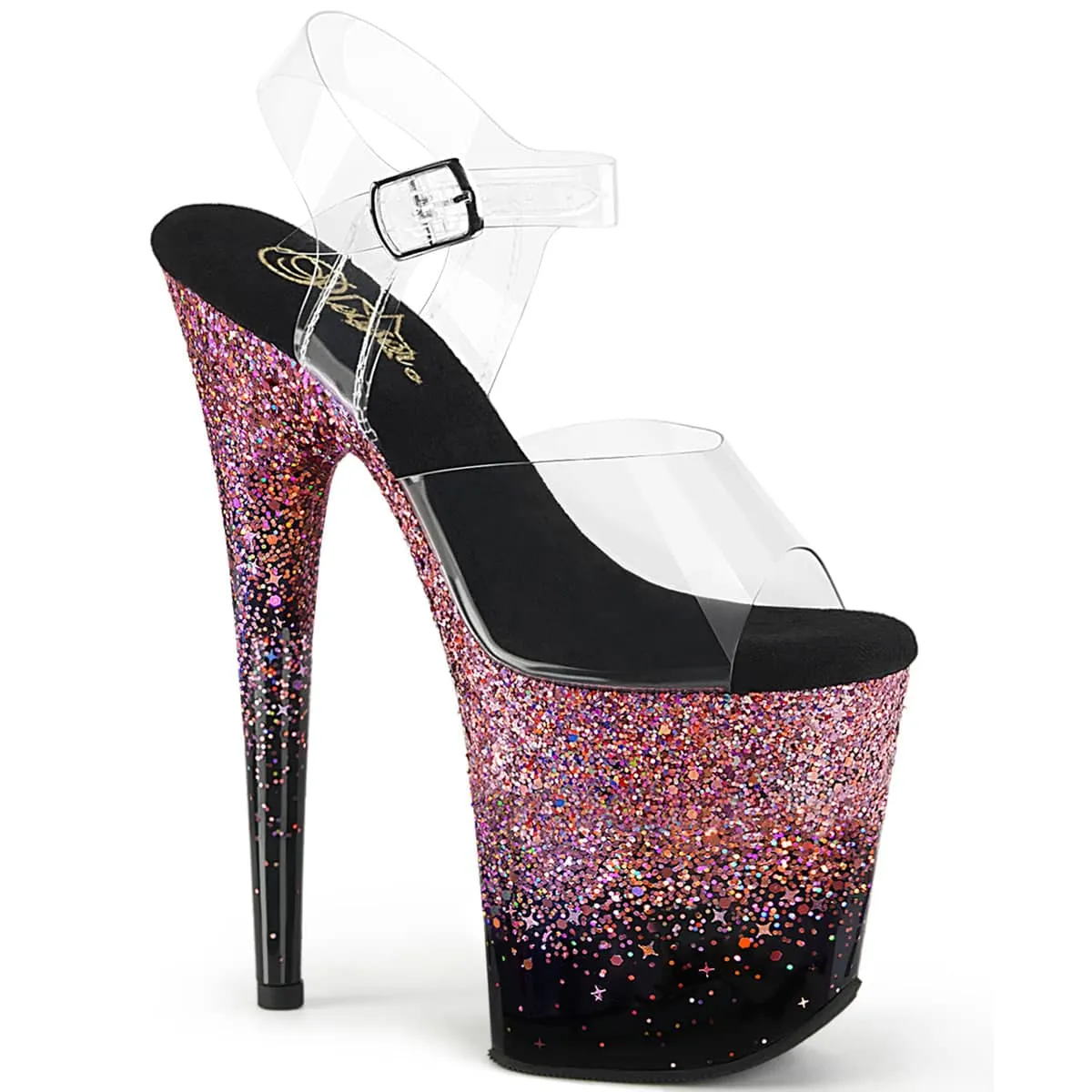 FLAMINGO-808SS Black & Blue Ankle Peep Toe High Heel