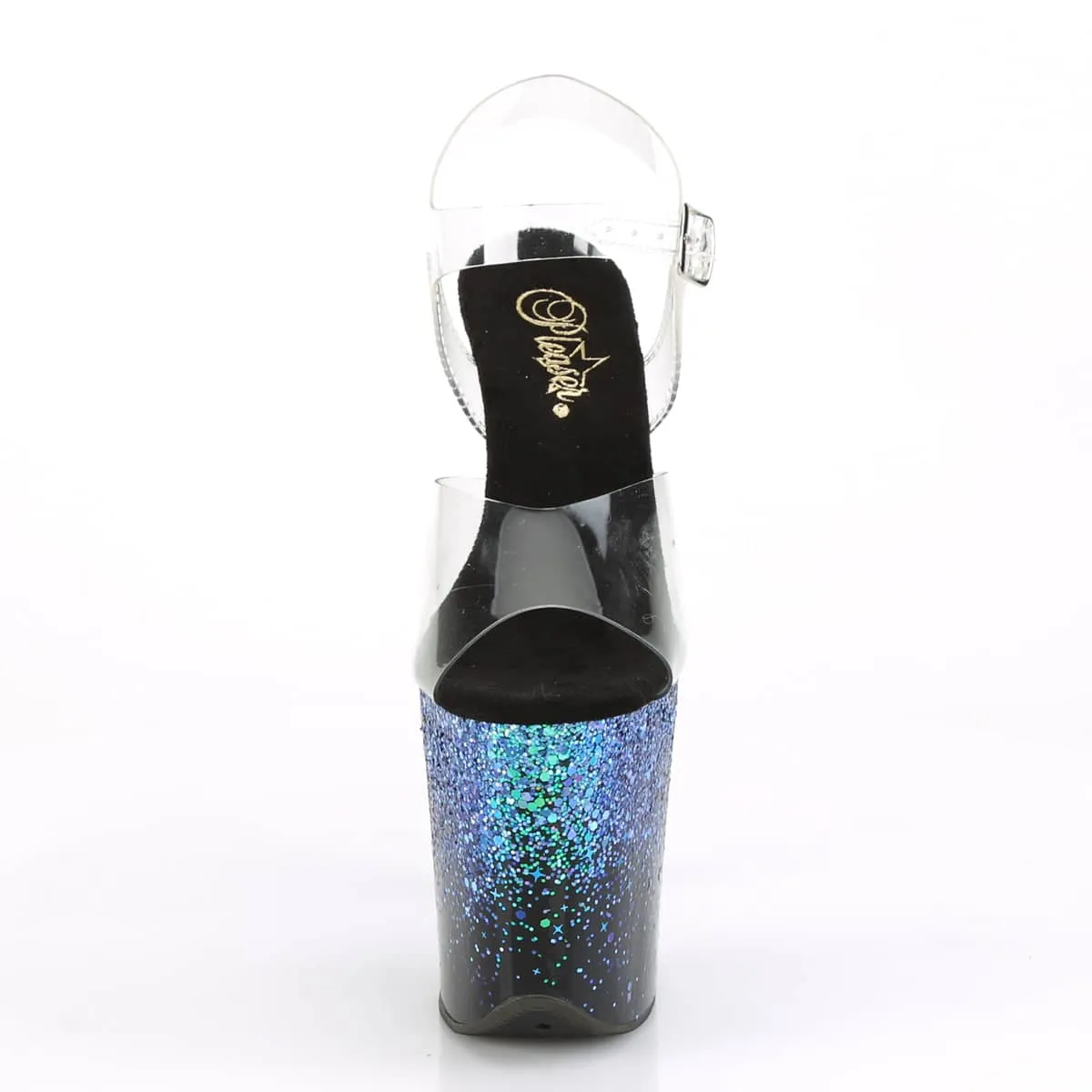 FLAMINGO-808SS Black & Blue Ankle Peep Toe High Heel