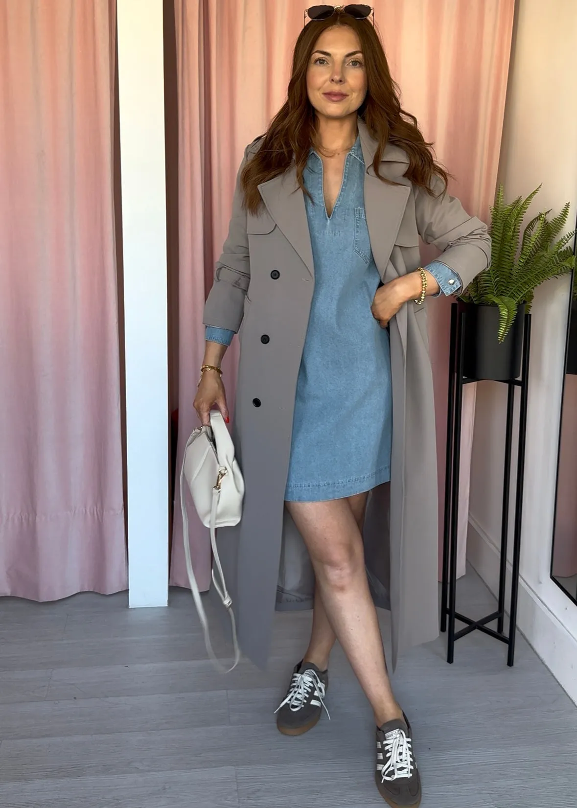 Grandad Collar Denim Dress - Mid Wash