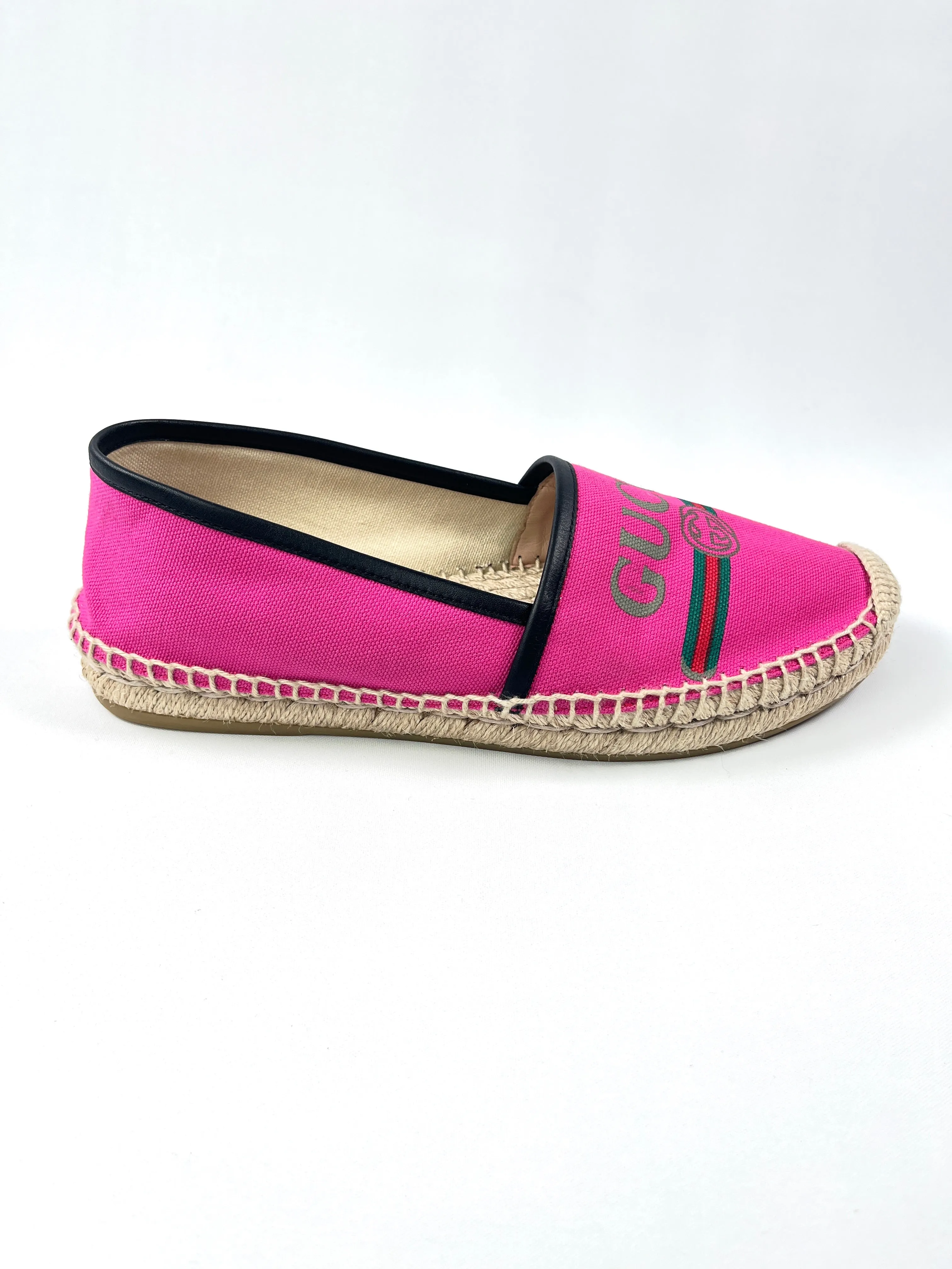 GUCCI - CANVAS LOGO ESPADRILLES CYCLAMEN ROSE - SZ 37.5