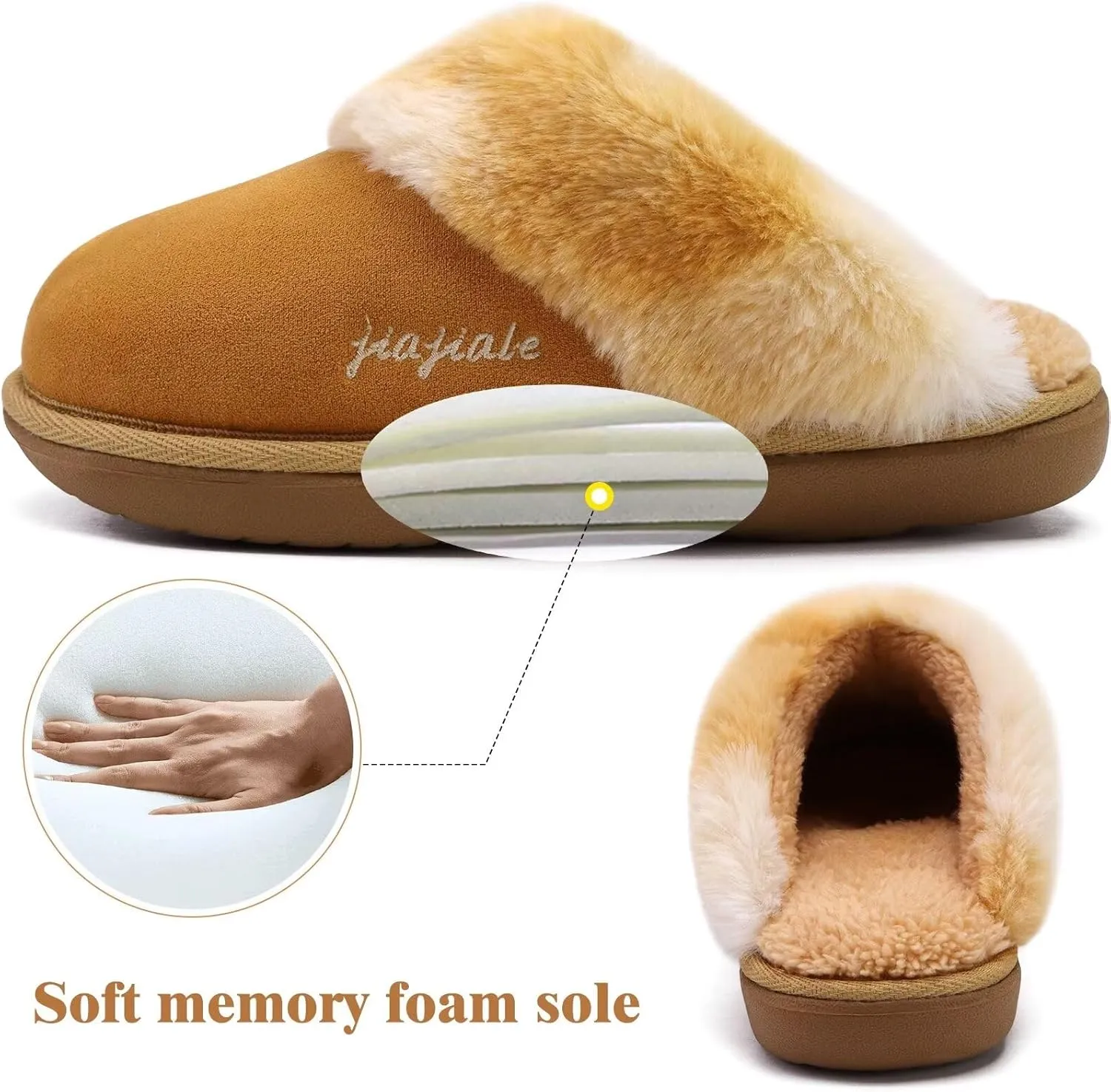 jiajiale Women's Memory Foam Slippers Ladies Slip On Arch Support Suede Scuff Slipper Cozy Fuzzy Faux Fur Winter House Shoes Indoor Outdoor