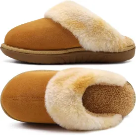 jiajiale Women's Memory Foam Slippers Ladies Slip On Arch Support Suede Scuff Slipper Cozy Fuzzy Faux Fur Winter House Shoes Indoor Outdoor