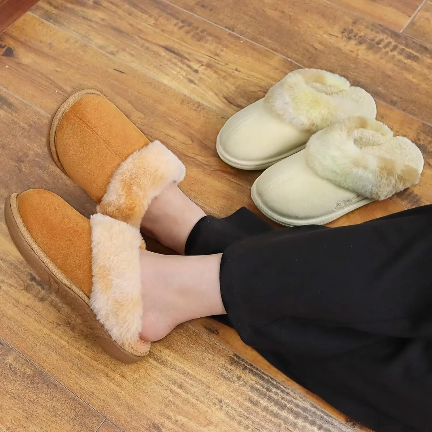 jiajiale Women's Memory Foam Slippers Ladies Slip On Arch Support Suede Scuff Slipper Cozy Fuzzy Faux Fur Winter House Shoes Indoor Outdoor