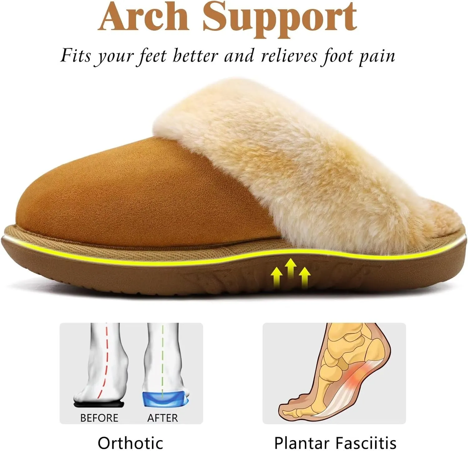 jiajiale Women's Memory Foam Slippers Ladies Slip On Arch Support Suede Scuff Slipper Cozy Fuzzy Faux Fur Winter House Shoes Indoor Outdoor