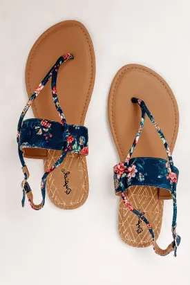 Kiana Multi-Strap Flat Sandals (Blue Multi Fabric)