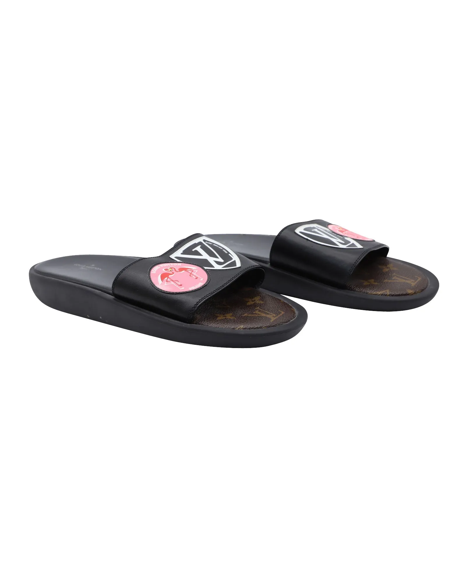 Louis Vuitton Flamingo Flat Slides in Black Leather