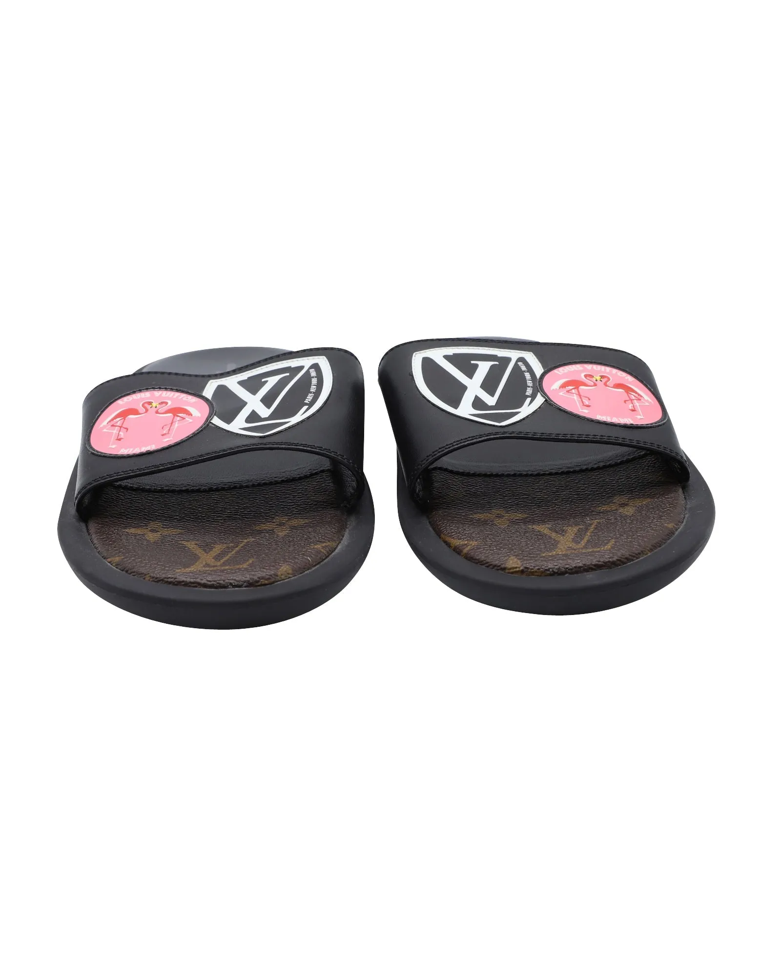 Louis Vuitton Flamingo Flat Slides in Black Leather