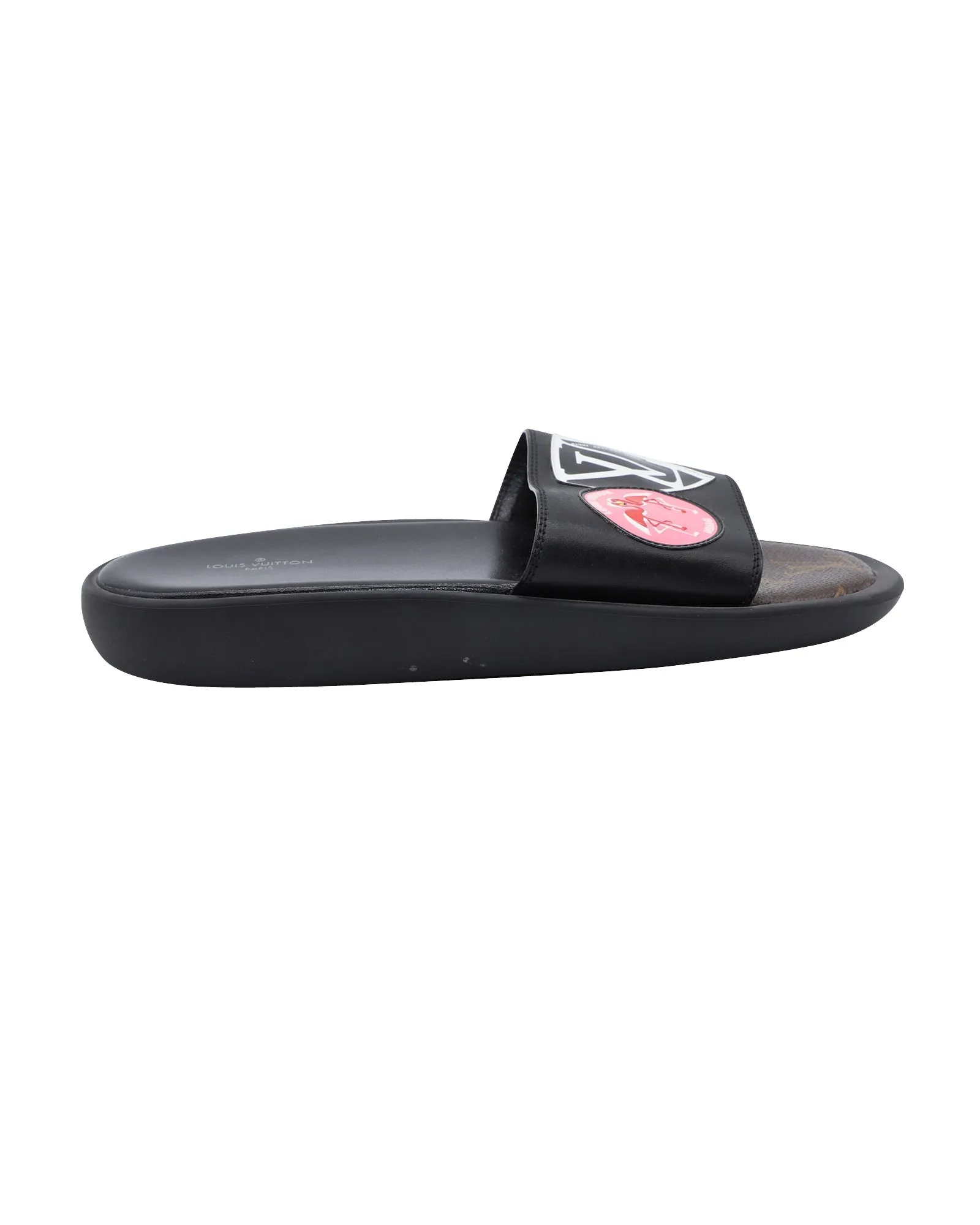 Louis Vuitton Flamingo Flat Slides in Black Leather
