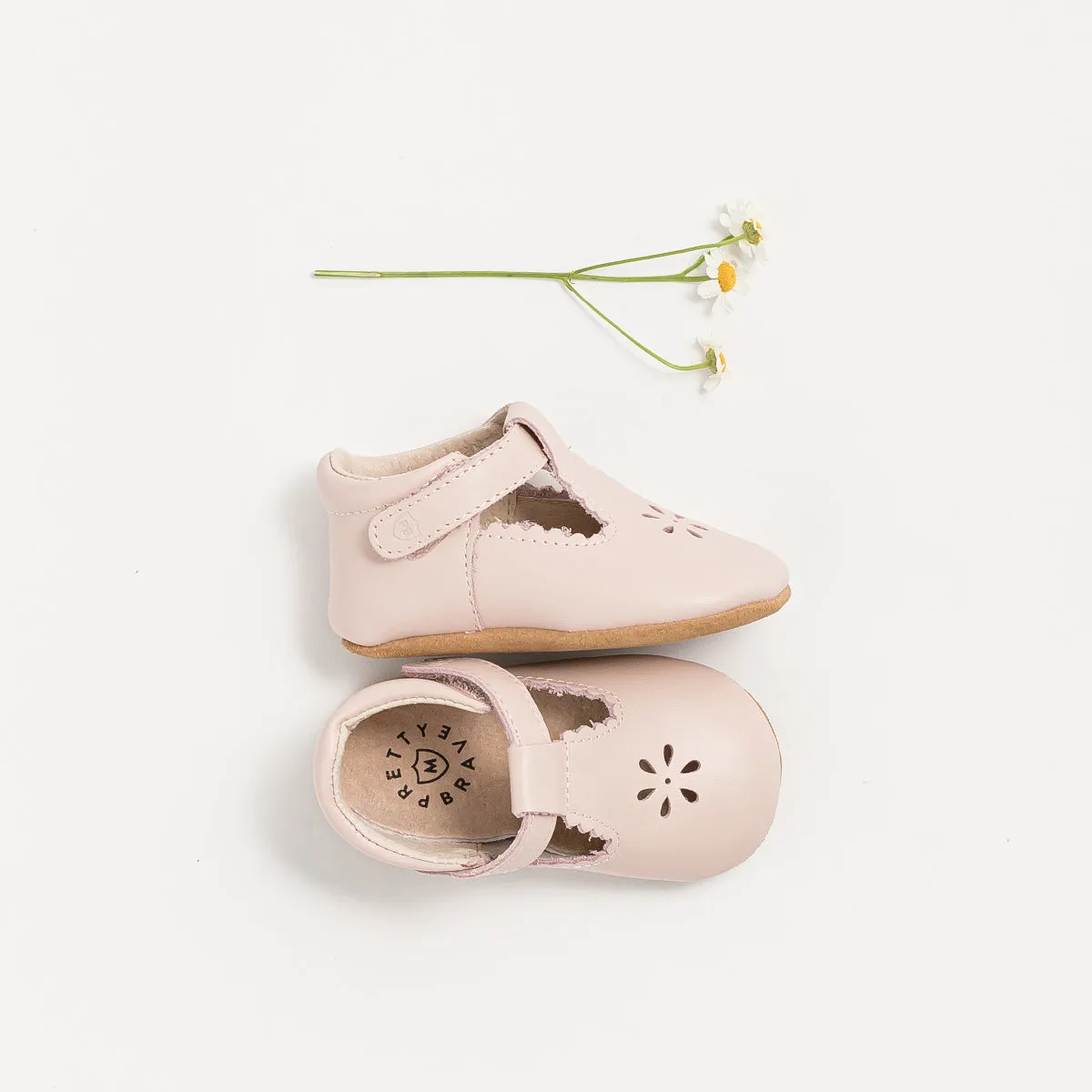 Pretty Brave Leather Baby Morgan Shoes - Stone S21