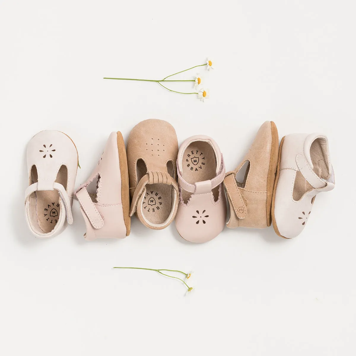 Pretty Brave Leather Baby Morgan Shoes - Stone S21