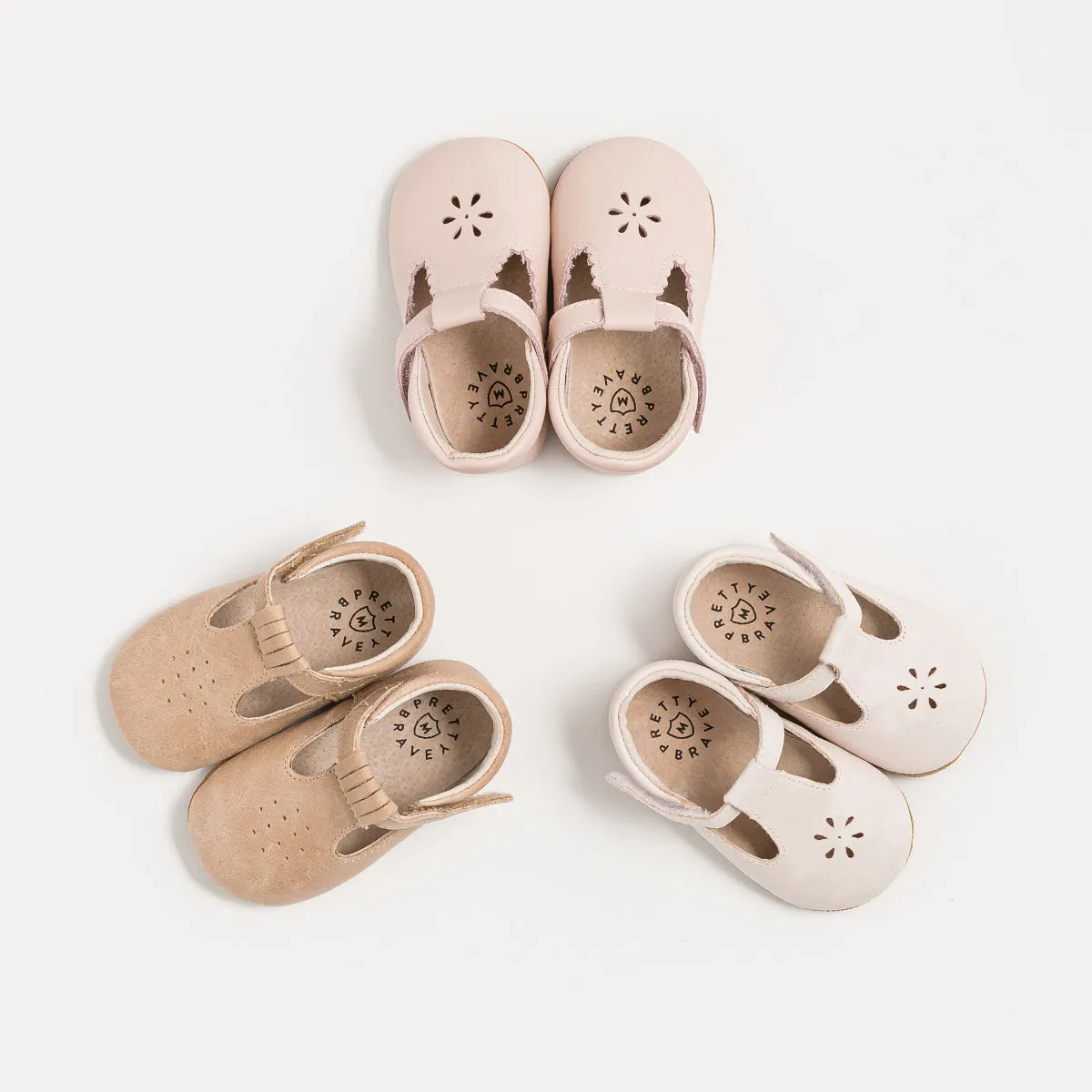 Pretty Brave Leather Baby Morgan Shoes - Stone S21