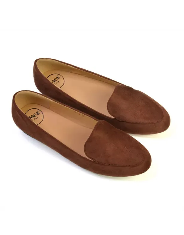 Quincy Slip On Low Heel Back to School Shoes Pumps Loafers in Black Faux Suede