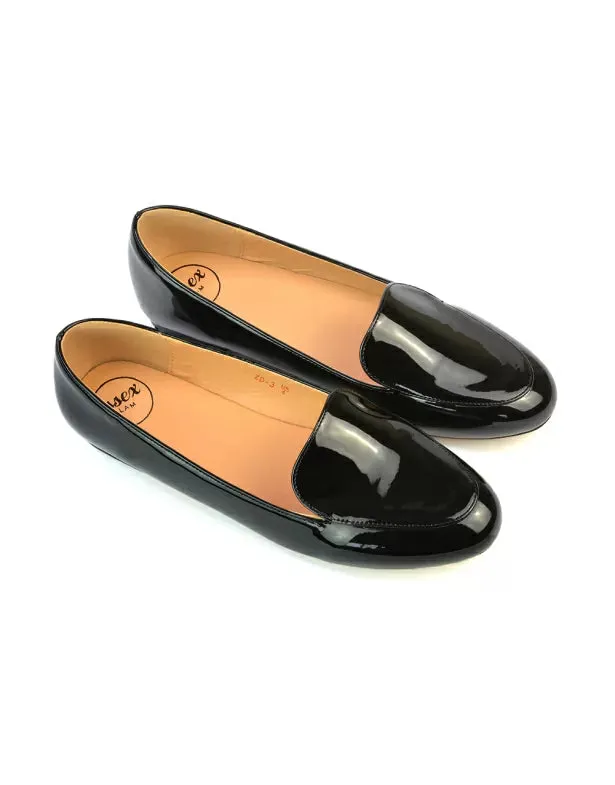 Quincy Slip On Low Heel Back to School Shoes Pumps Loafers in Black Faux Suede