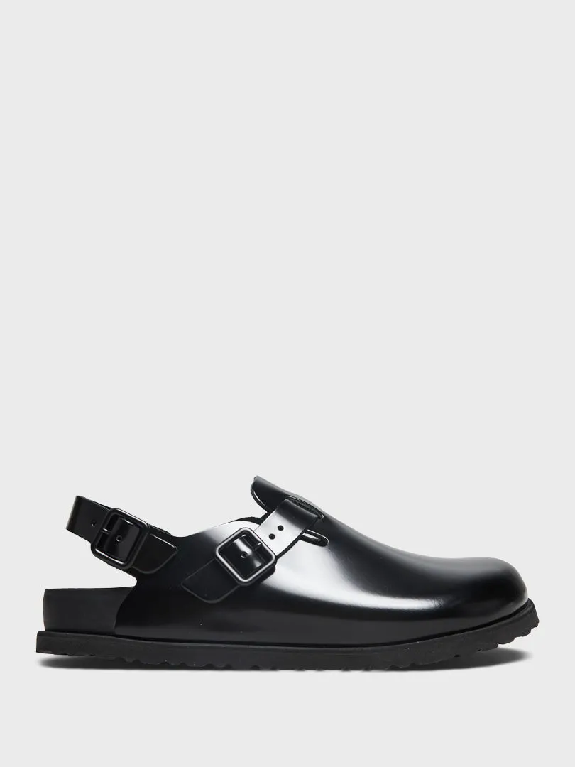 Tokio Shiny Leather Sandals in Black