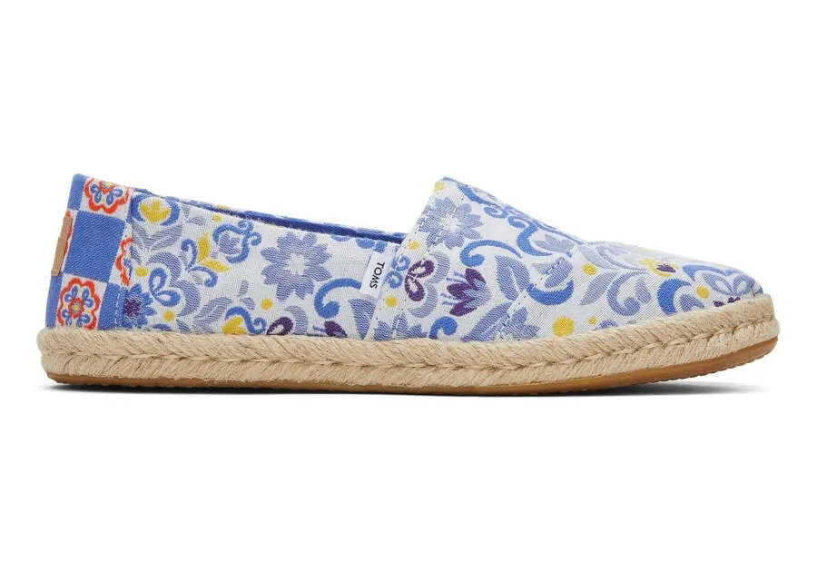 TOMS Womens Alpargata Rope Espadrille - Blue Mediterranean Tiles