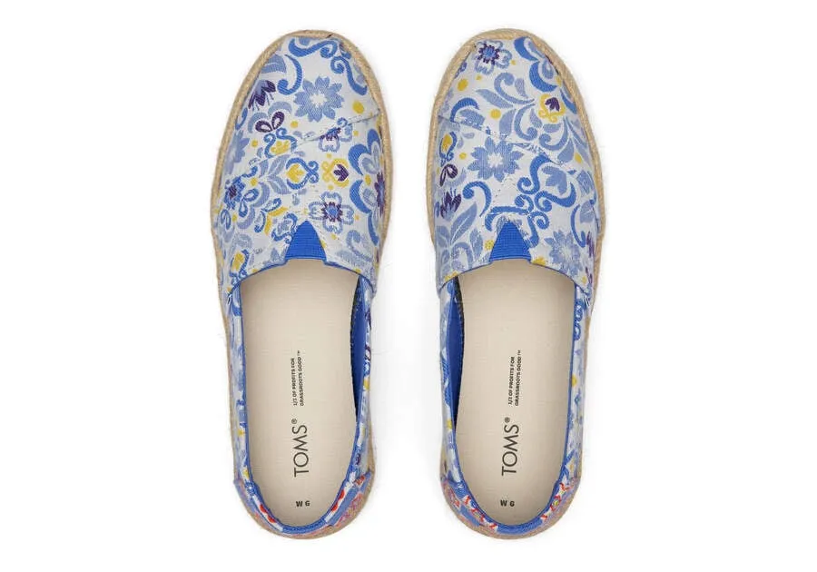 TOMS Womens Alpargata Rope Espadrille - Blue Mediterranean Tiles
