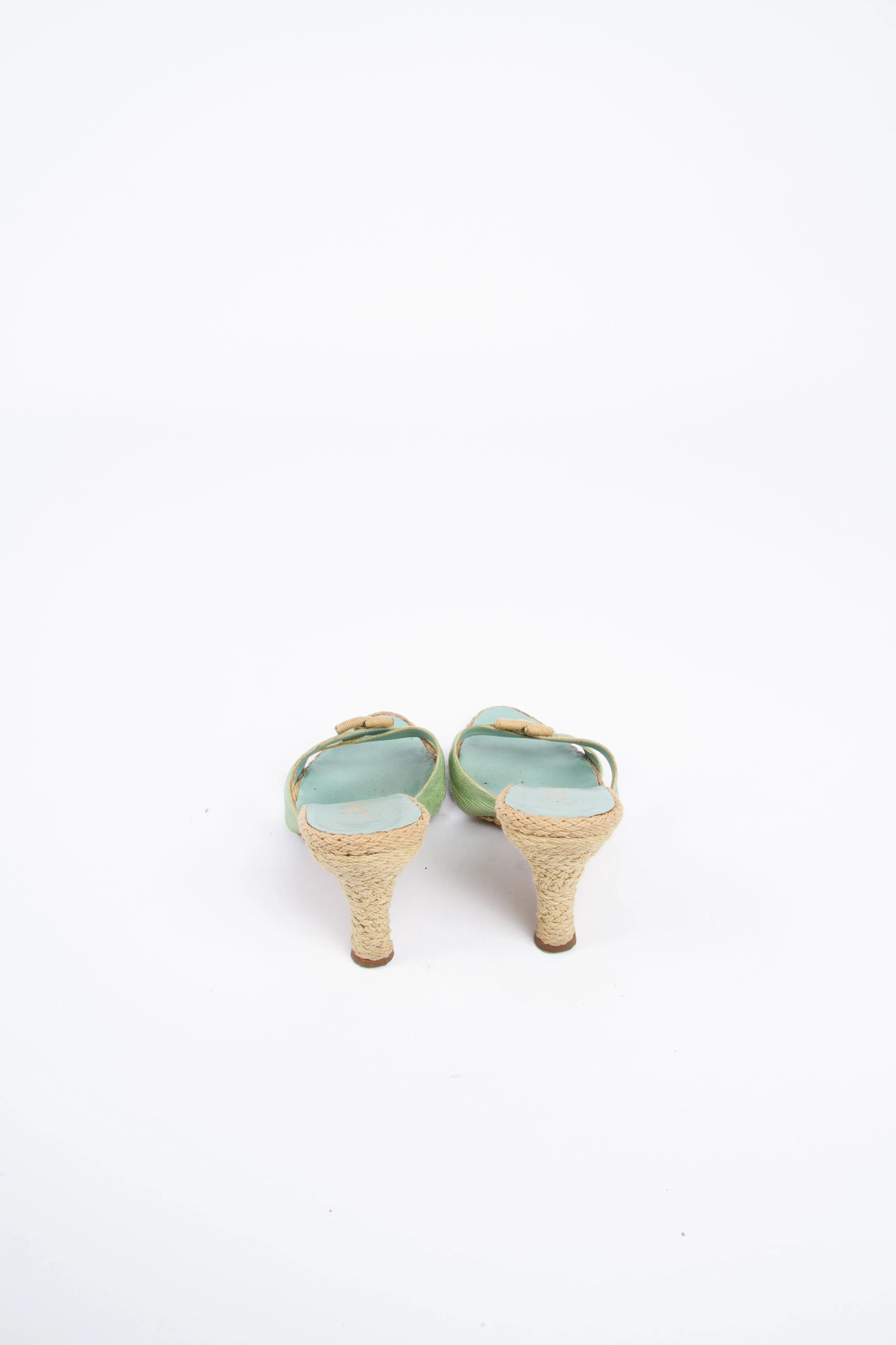 Vintage Chanel 2000s Size 36 Green Blue Espadrille Wedge | Y2K Designer Heels Shoes