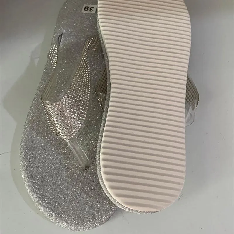 Women sparkly rhinestone summer 
casual slide flat flip flop