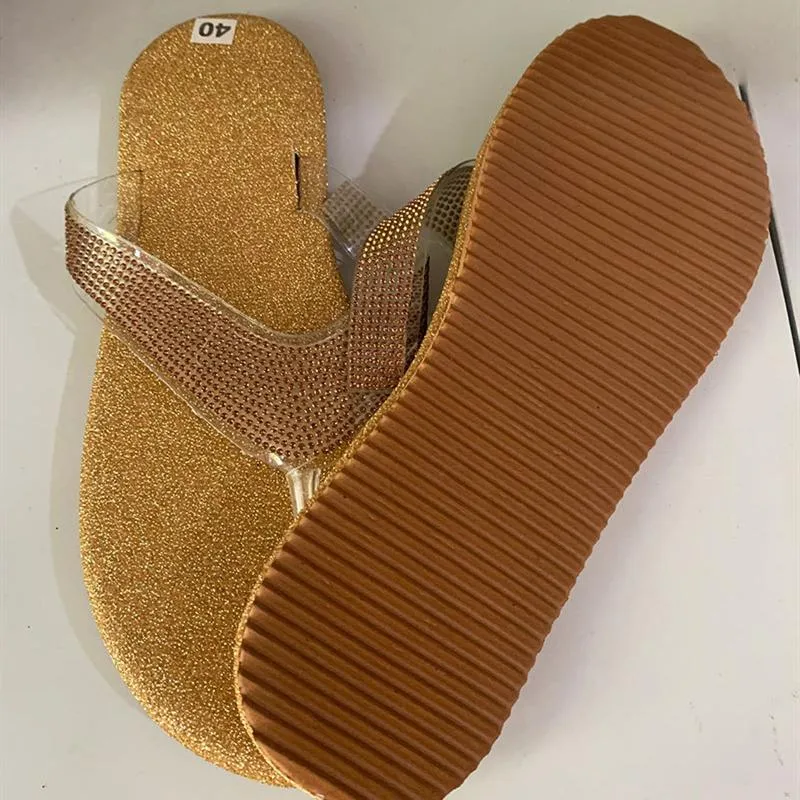 Women sparkly rhinestone summer 
casual slide flat flip flop