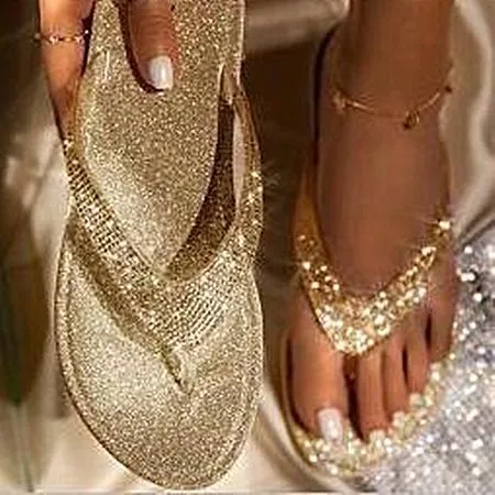 Women sparkly rhinestone summer 
casual slide flat flip flop