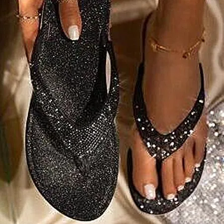 Women sparkly rhinestone summer 
casual slide flat flip flop