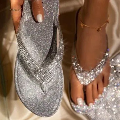 Women sparkly rhinestone summer 
casual slide flat flip flop