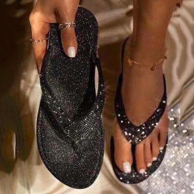 Women sparkly rhinestone summer 
casual slide flat flip flop