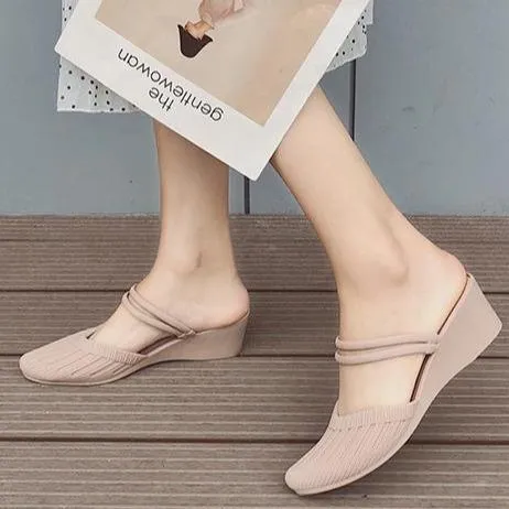 Women's fashion wedge mules slip-on